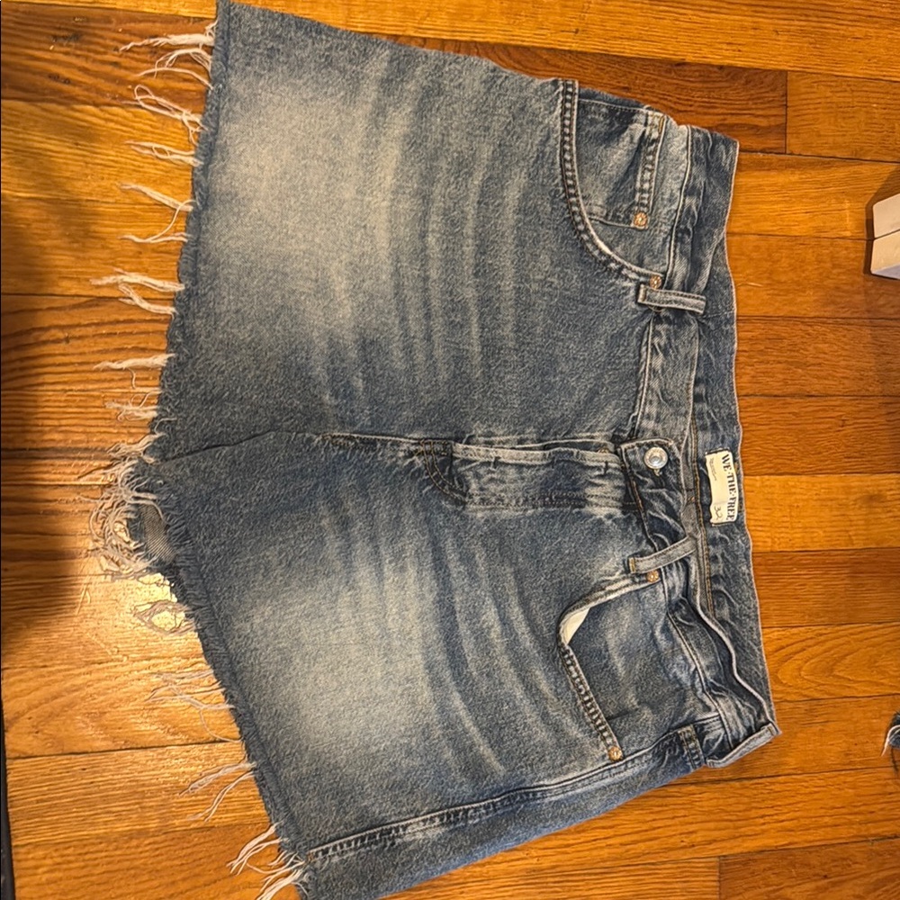 Free People Blue Jean Shorts Distressed Cut-Off